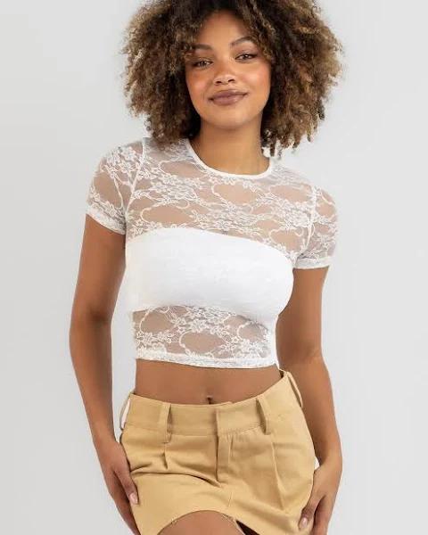 Ava and Ever Women's Modernity Lace Baby T-Shirt in White | Size 08