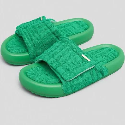 Ava and Ever Women's Veda Towelling Slides in Green | Size 11