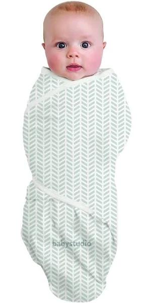 Baby Studio Cotton Swaddle Wrap, Lines Grey/White, Small