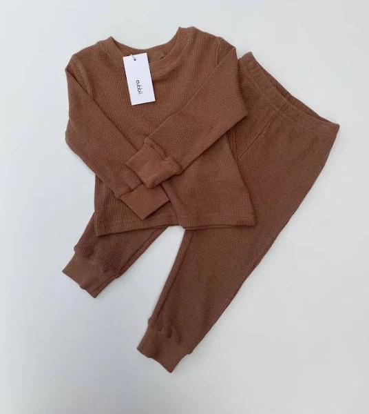 Baby/Toddler Brown Waffle Long Sleeve Top & Pant Set 3-6m