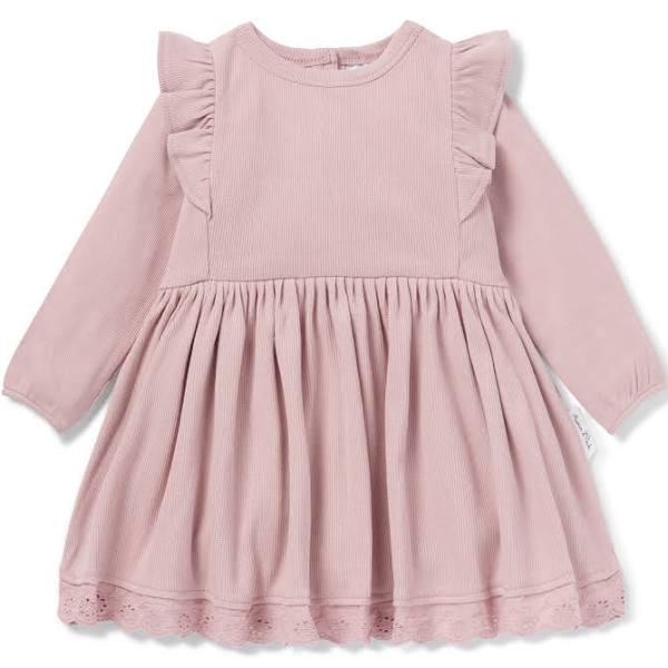 Baby, Toddler & Kids Girls Rose Pink Rib Ruffle Dress | 3YR Pale Mauve