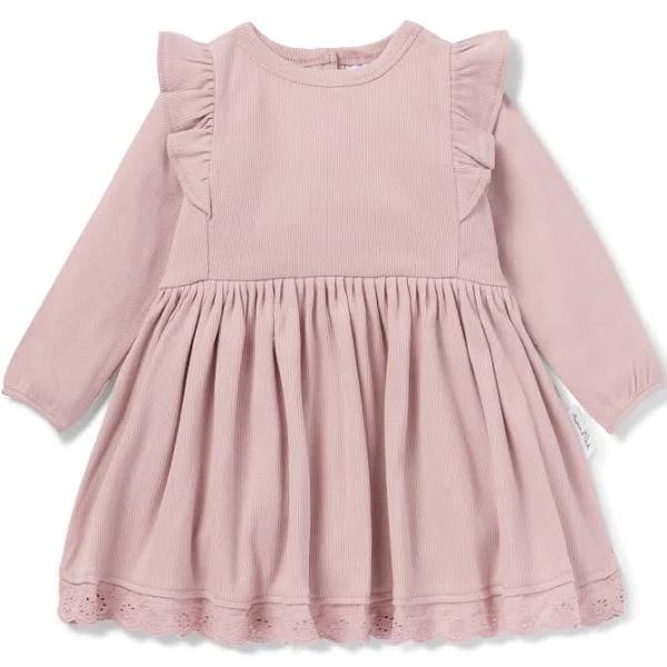 Baby, Toddler & Kids Girls Rose Pink Rib Ruffle Dress | 6-12M Pale Mauve