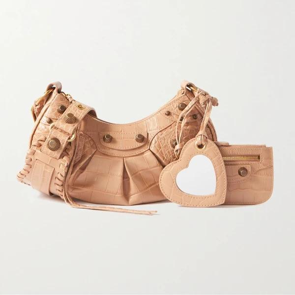 Balenciaga Le Cagole Xs Studded Croc-effect Leather Shoulder Bag - Beige - One Size
