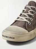 Balenciaga - Men - Paris Distressed Logo-Embroidered Canvas Sneakers Brown - EU 44