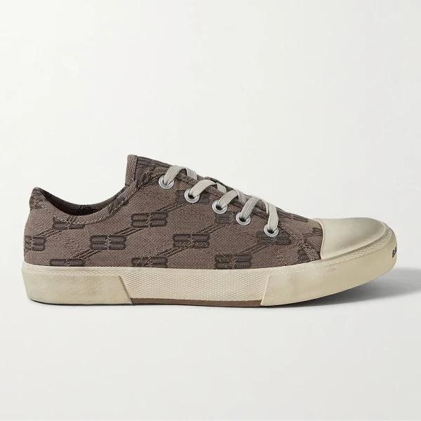 Balenciaga - Men - Paris Distressed Logo-Embroidered Canvas Sneakers Brown - EU 44