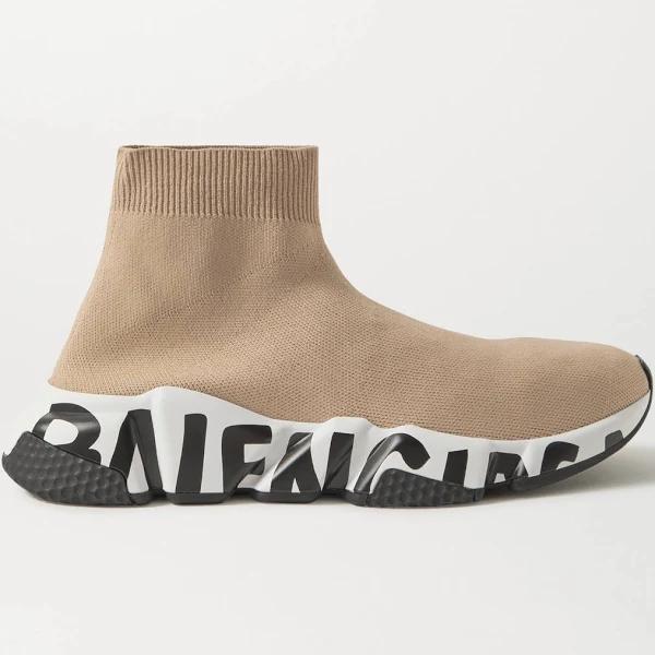 Balenciaga Speed Logo-Print Stretch-knit High-Top Sneakers - Women - Beige Sneakers - IT39