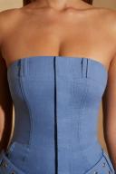 Bandeau Belted Linen Mini Dress in Dark Blue, 4