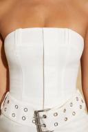 Bandeau Belted Linen Mini Dress in White, 18
