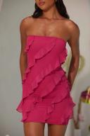 Bandeau Ruffle Detail Mini Dress in Fuchsia, 16