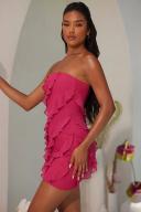 Bandeau Ruffle Detail Mini Dress in Fuchsia, 18