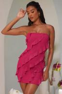 Bandeau Ruffle Detail Mini Dress in Fuchsia, 4