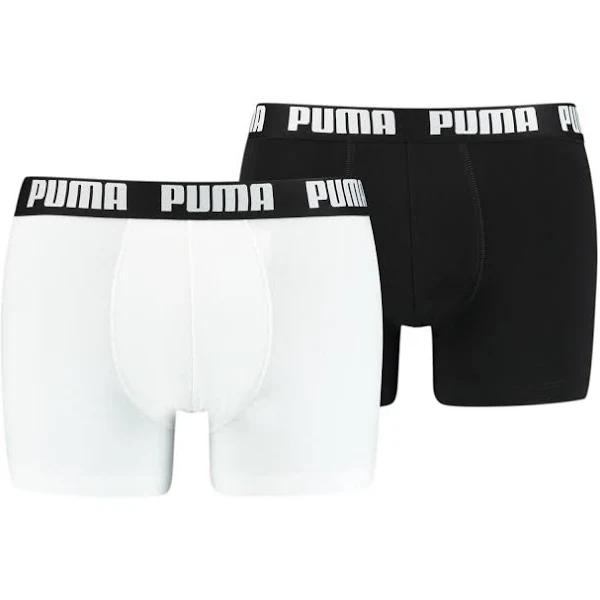 Basic Men's Boxers 2 Pack in White/Black, Size Medium by Puma
