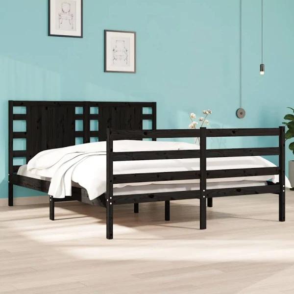 Bed Frame Black Solid Wood Pine 137x187 cm Double Size vidaXL