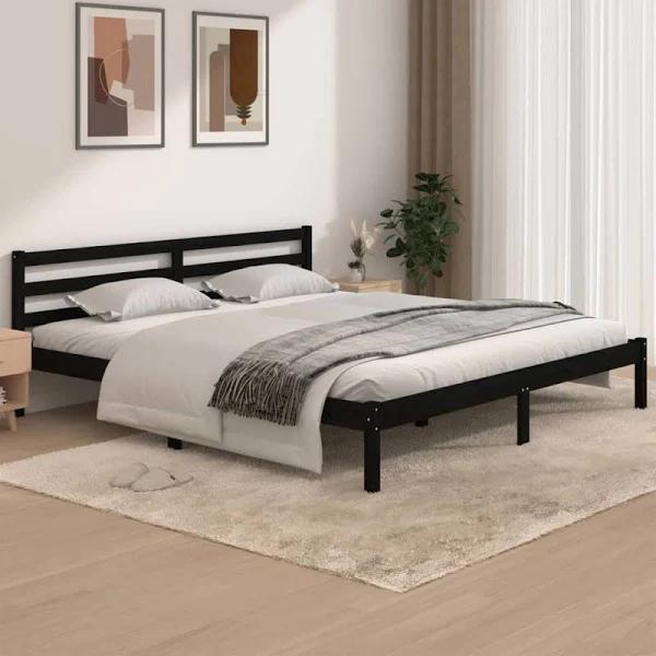 Bed Frame Solid Wood Pine 183x203 cm King Size Black