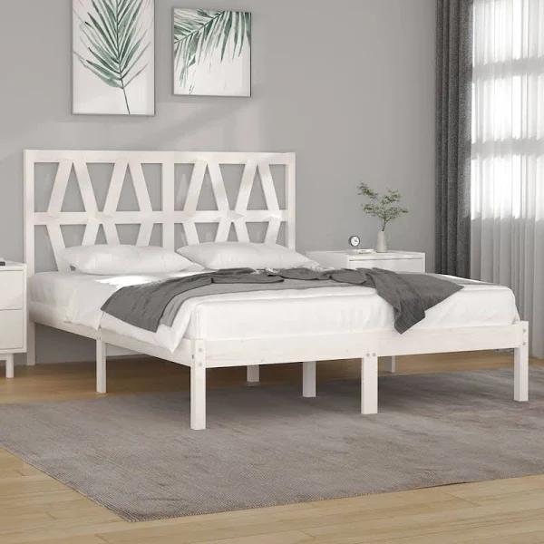 Bed Frame White Solid Wood Pine 137x187 Double Size vidaXL