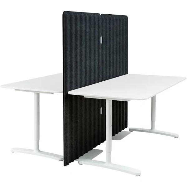 BEKANT Desk With Screen, White/Dark Grey
