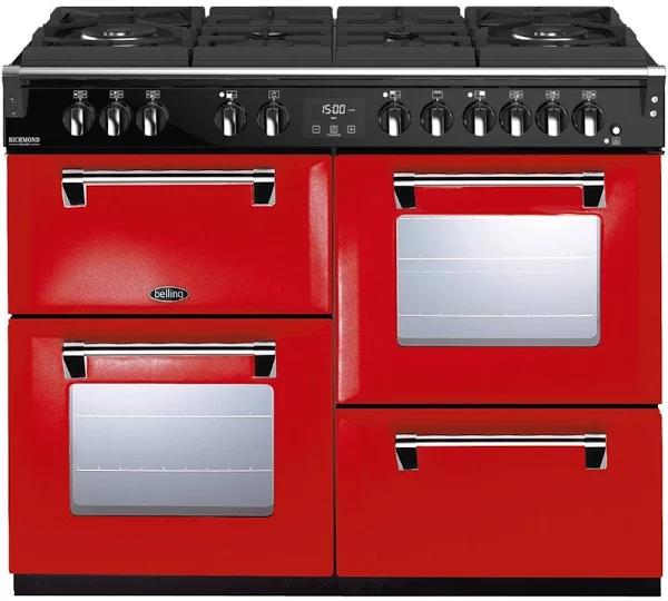Belling 1100mm Richmond Deluxe Dual Fuel Gas-Through-Glass Range Cooker - Red