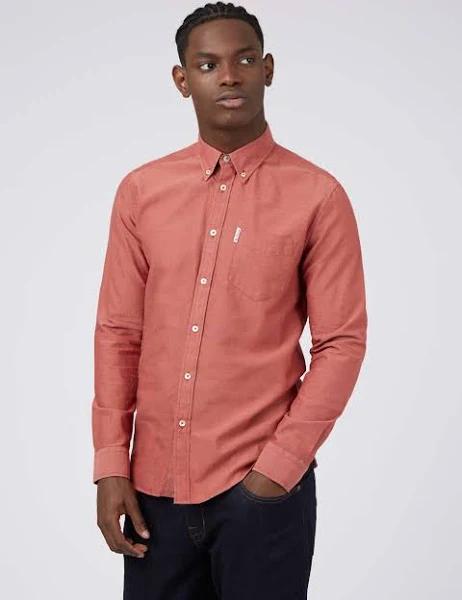 Ben Sherman Signature Organic Oxford Long Sleeve Shirt in Dark Pink XL