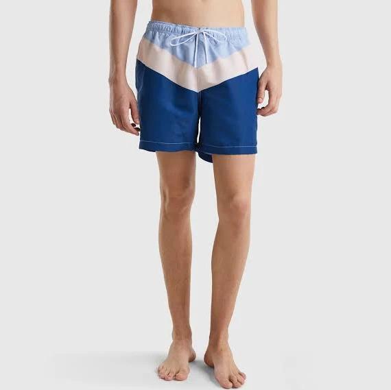 Benetton, Color Block Swim Trunks, Size XL, Blue, Men