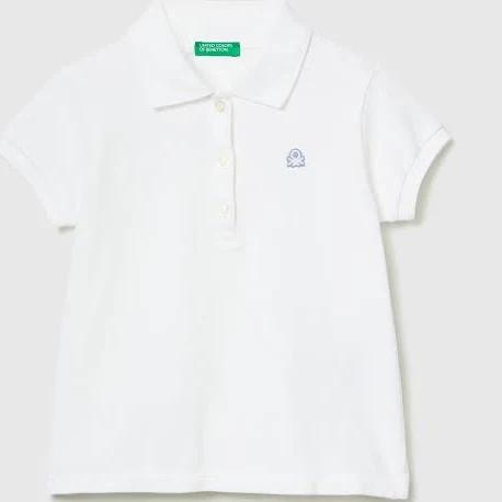 Benetton, Regular Fit Polo in Organic Cotton, Size 116, White, Kids