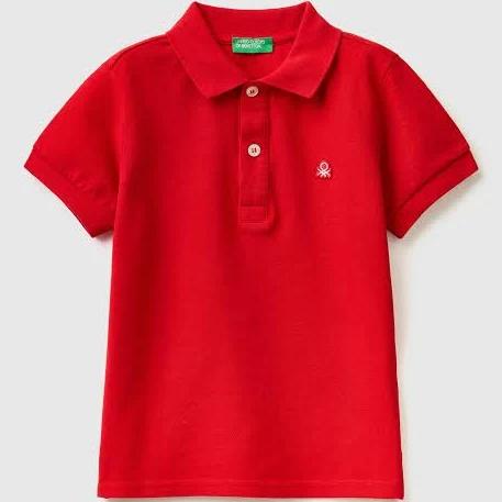 Benetton, Short Sleeve Polo in Organic Cotton, Size 104, Red, Kids