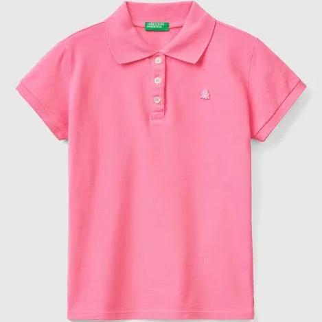 Benetton, Short Sleeve Polo in Organic Cotton, Size 2XL, Pink, Kids