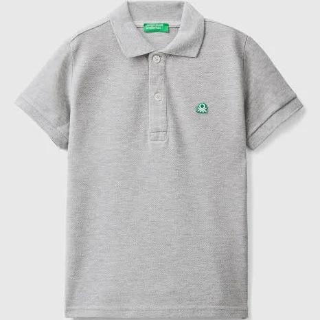 Benetton, Short Sleeve Polo in Organic Cotton, Size 90, Light Gray, Kids