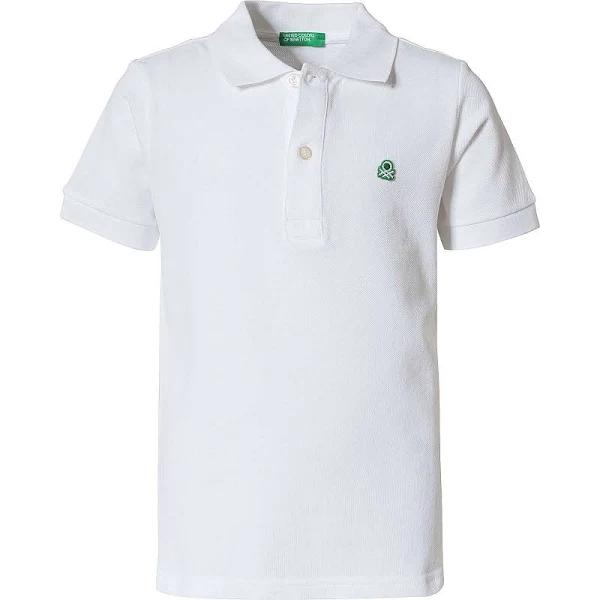 Benetton, Short Sleeve Polo in Organic Cotton, Size 98, White, Kids