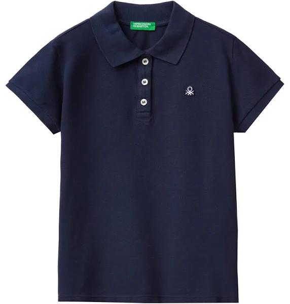 Benetton, Short Sleeve Polo in Organic Cotton, Size M, Dark Blue, Kids