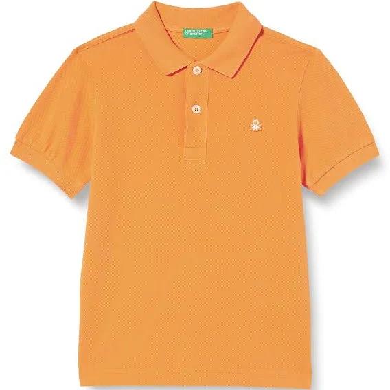 Benetton, Slim Fit Polo in 100% Organic Cotton, Size 2XL, Orange, Kids