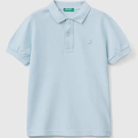 Benetton, Slim Fit Polo in 100% Organic Cotton, Size 2XL, Sky Blue, Kids