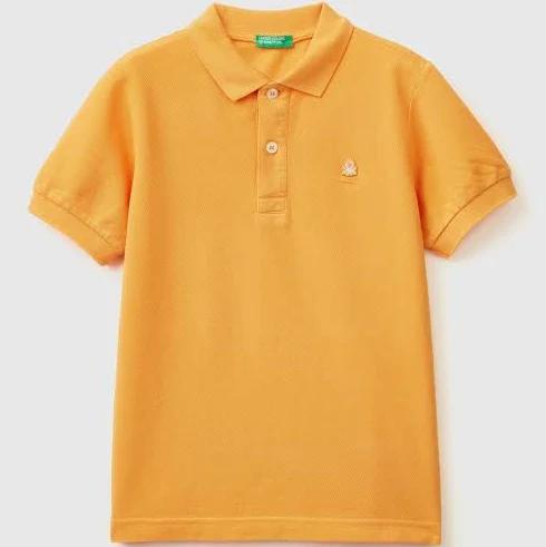 Benetton, Slim Fit Polo in 100% Organic Cotton, Size 2XL, Yellow, Kids