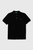 Benetton, Slim Fit Polo in 100% Organic Cotton, Size 3XL, Black, Kids