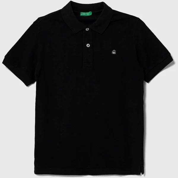 Benetton, Slim Fit Polo in 100% Organic Cotton, Size 3XL, Black, Kids