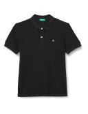 Benetton, Slim Fit Polo in 100% Organic Cotton, Size L, Black, Kids