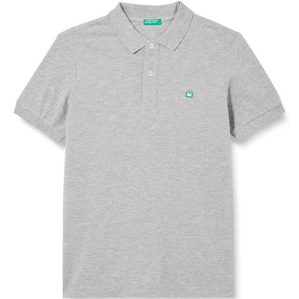 Benetton, Slim Fit Polo in 100% Organic Cotton, Size L, Light Gray, Kids