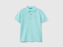 Benetton, Slim Fit Polo in 100% Organic Cotton, Size L, Turquoise, Kids