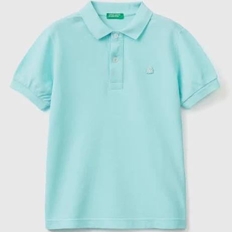 Benetton, Slim Fit Polo in 100% Organic Cotton, Size L, Turquoise, Kids