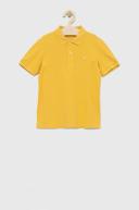 Benetton, Slim Fit Polo in 100% Organic Cotton, Size L, Yellow, Kids