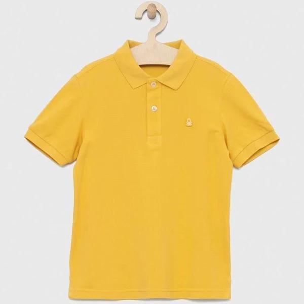 Benetton, Slim Fit Polo in 100% Organic Cotton, Size L, Yellow, Kids