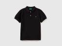 Benetton, Slim Fit Polo in 100% Organic Cotton, Size M, Black, Kids