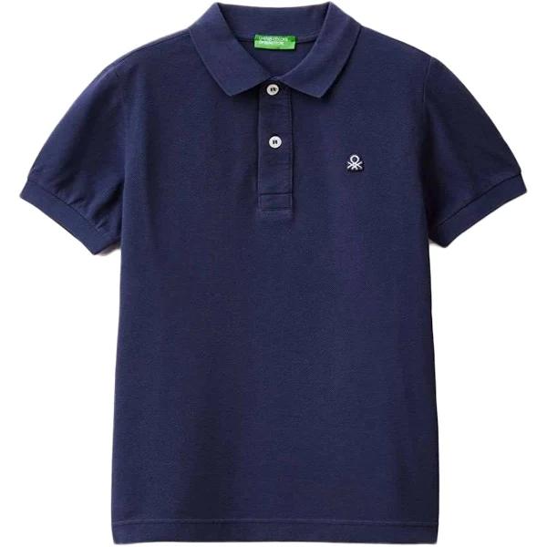 Benetton, Slim Fit Polo in 100% Organic Cotton, Size M, Dark Blue, Kids
