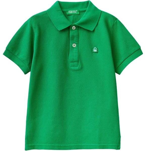Benetton, Slim Fit Polo in 100% Organic Cotton, Size M, Green, Kids
