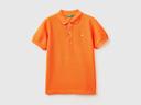Benetton, Slim Fit Polo in 100% Organic Cotton, Size M, Orange, Kids