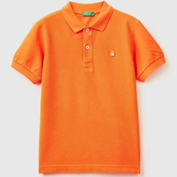 Benetton, Slim Fit Polo in 100% Organic Cotton, Size M, Orange, Kids