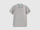 Benetton, Slim Fit Polo in 100% Organic Cotton, Size S, Light Gray, Kids