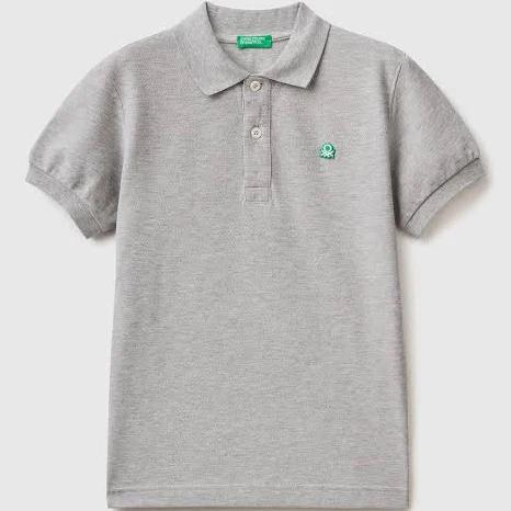 Benetton, Slim Fit Polo in 100% Organic Cotton, Size S, Light Gray, Kids