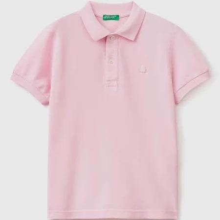 Benetton, Slim Fit Polo in 100% Organic Cotton, Size XL, Pink, Kids