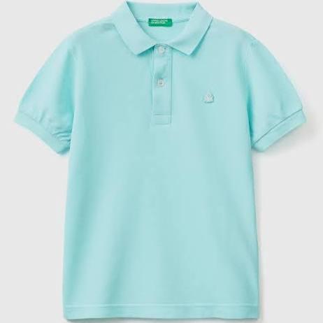 Benetton, Slim Fit Polo in 100% Organic Cotton, Size XL, Turquoise, Kids