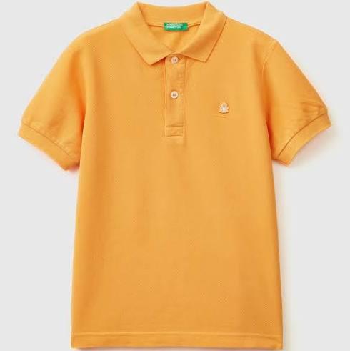 Benetton, Slim Fit Polo in 100% Organic Cotton, Size XL, Yellow, Kids
